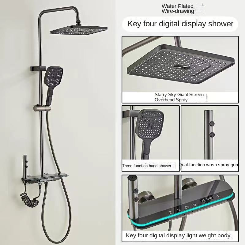 🚿 Smart Gun Gray Thermostatic Shower Set with LED Touch Display & Multi-Spray Modes