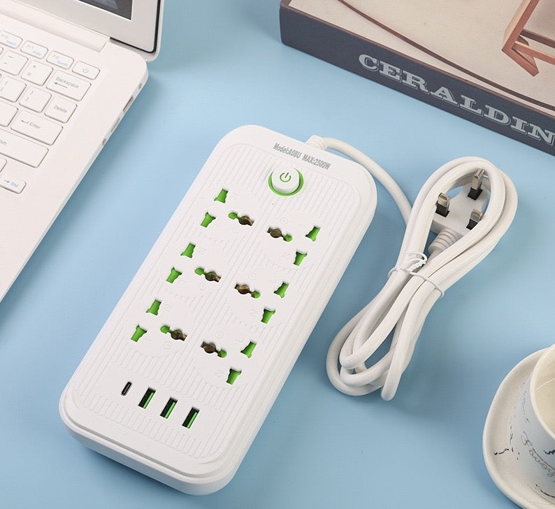 Universal 6-Way Extension Board with 3 USB + USB-C | EU Plug