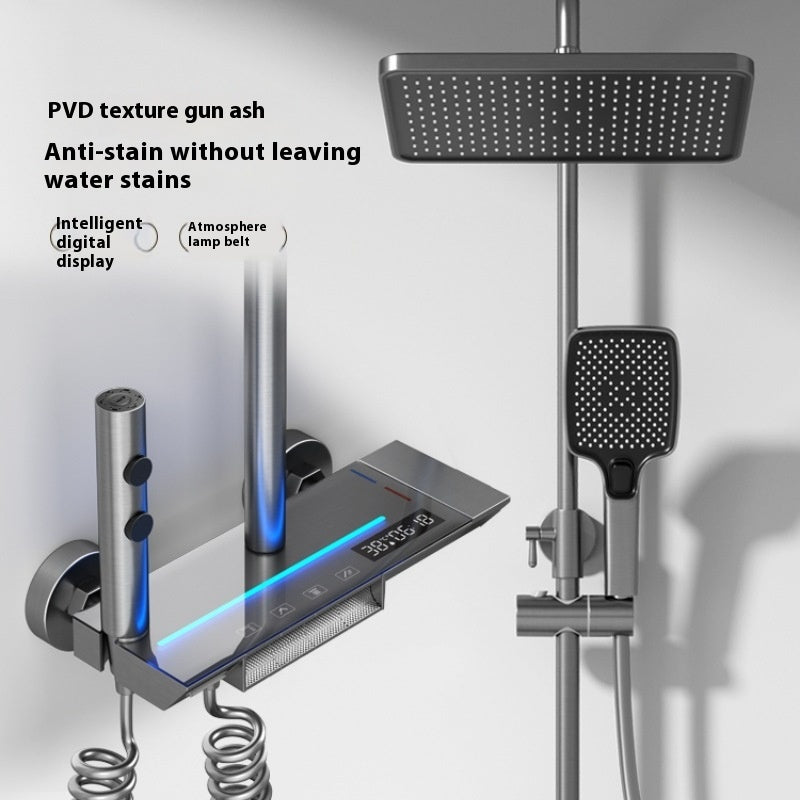 Gun Gray Digital Rain Bath Set with LED & Thermostat