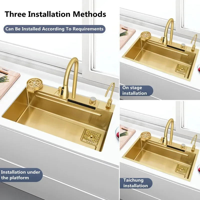 Waterfall Multifunctional Kitchen Sink - Gold