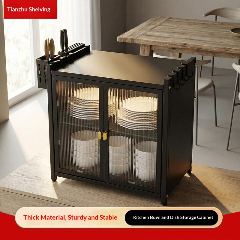 Carbon Steel Kitchen Dish Cabinet with Drain Tray – Double Door Double Rack (17.5 x 17.5")