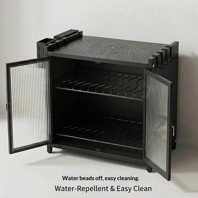 Carbon Steel Kitchen Dish Cabinet with Drain Tray β Double Door Double Rack (17.5 x 17.5")