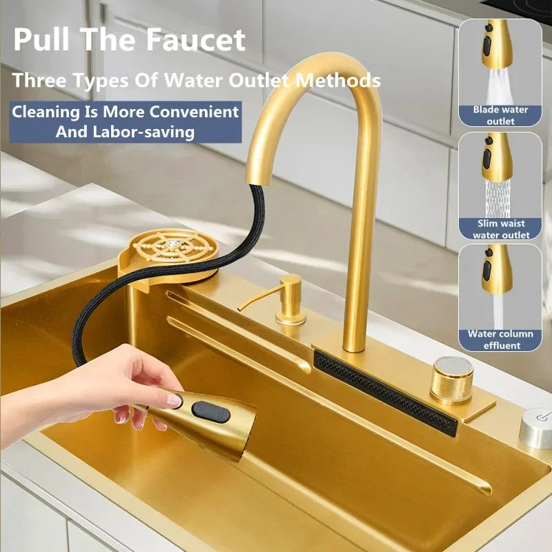 Waterfall Multifunctional Kitchen Sink - Gold