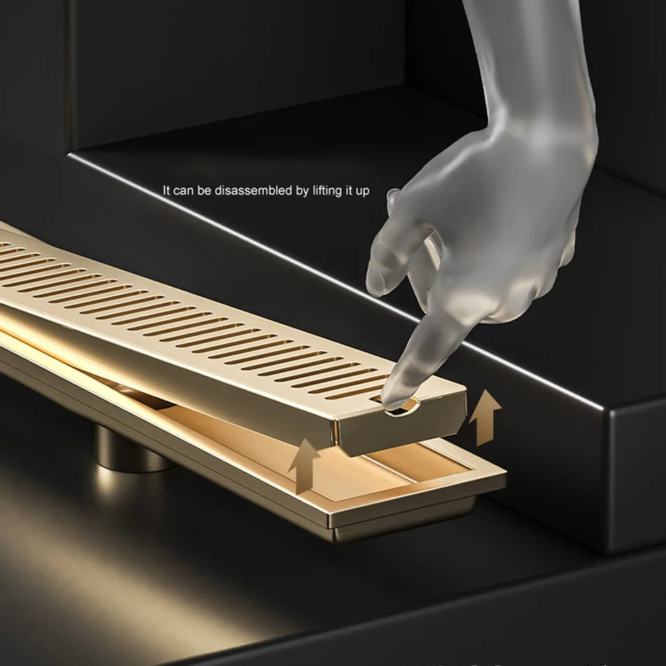 Stainless Steel Long Floor Drain Brushed Gold