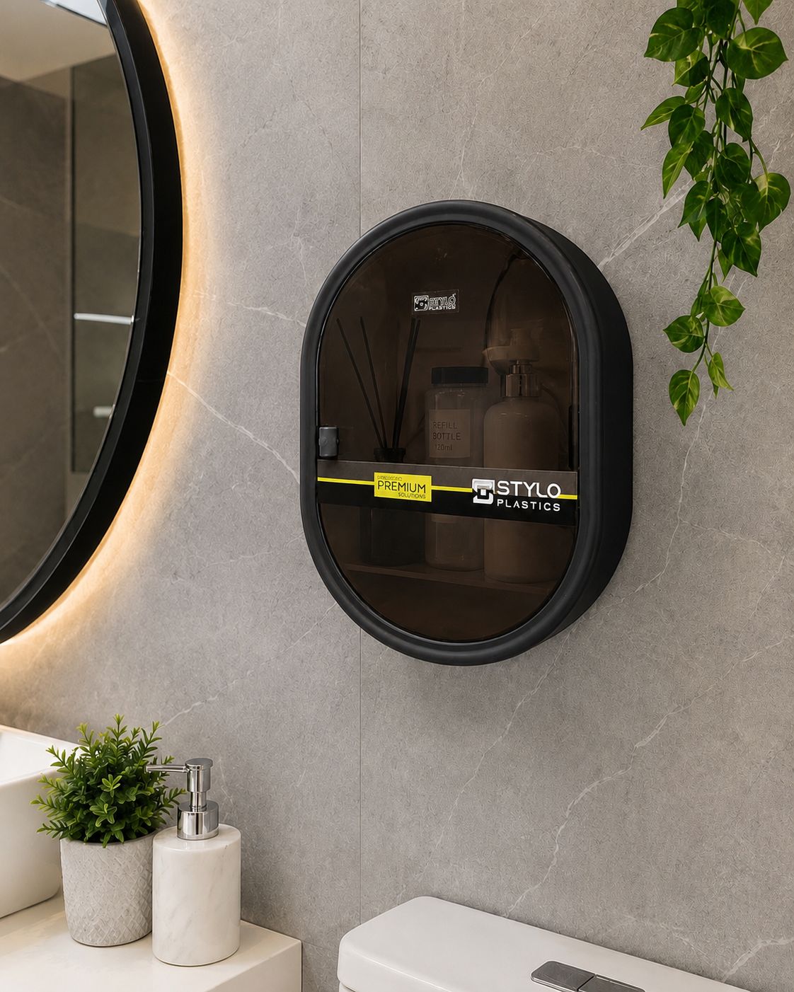 Oval Shaped Bathroom Cabinet