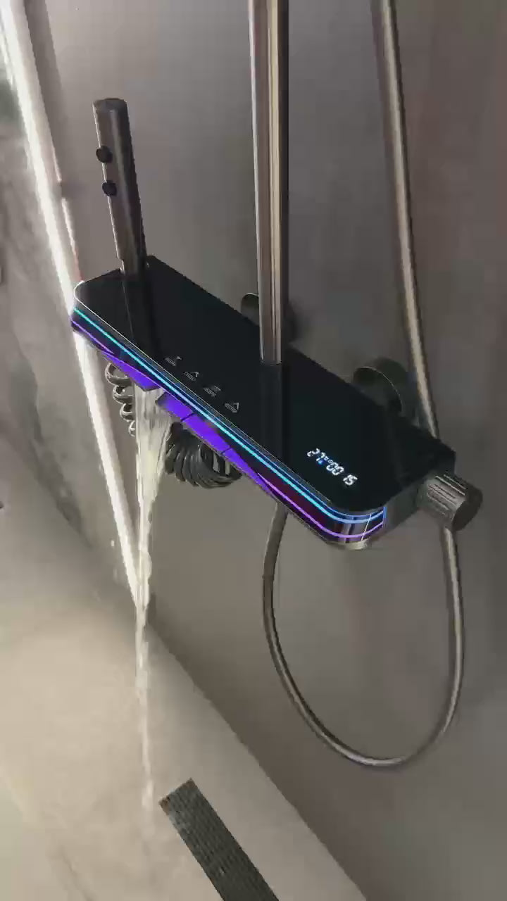 🚿 Ultra-Modern Chrome Thermostatic Shower System with Multi LED Glass Panel