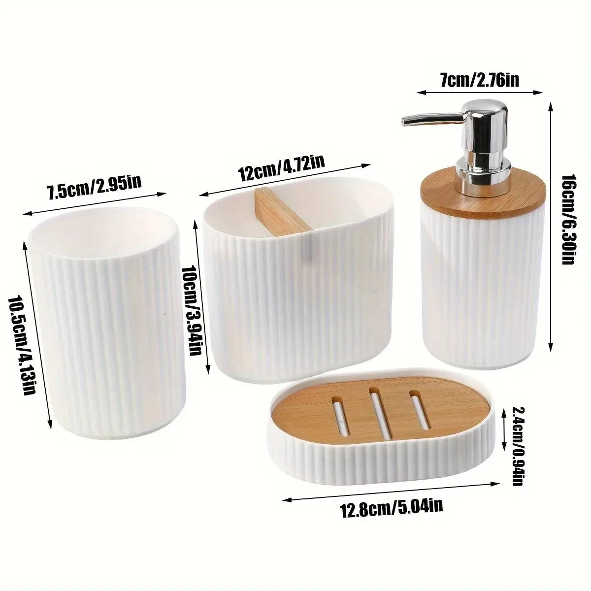 4 pcs Bathroom Accessory Fluted White Round