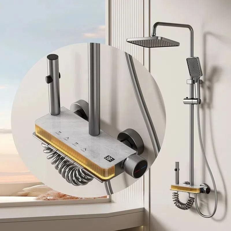 🚿 Luxury Thermostatic Digital Display Shower Set – Modern Marble &amp; Gold Design