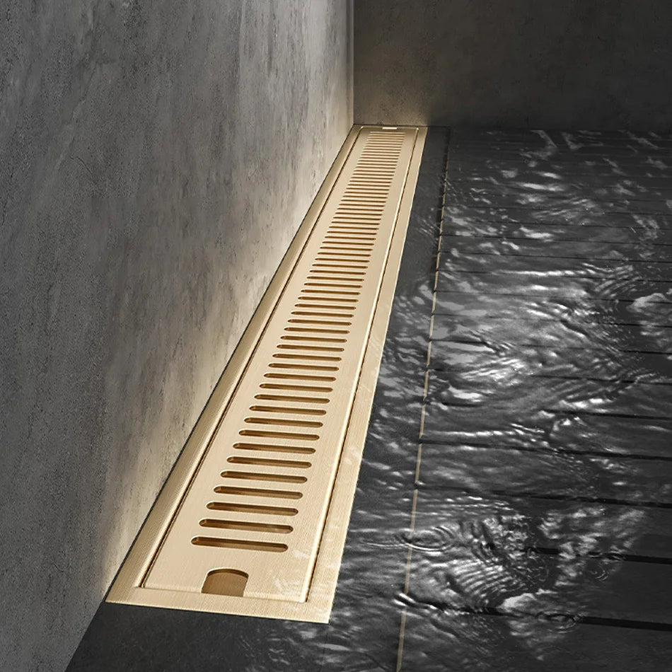 Stainless Steel Long Floor Drain Brushed Gold