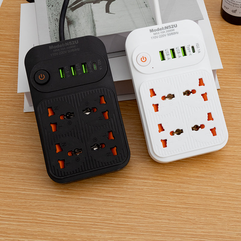 Universal 4-Way Extension Board with 2 USB + USB-C | EU Plug