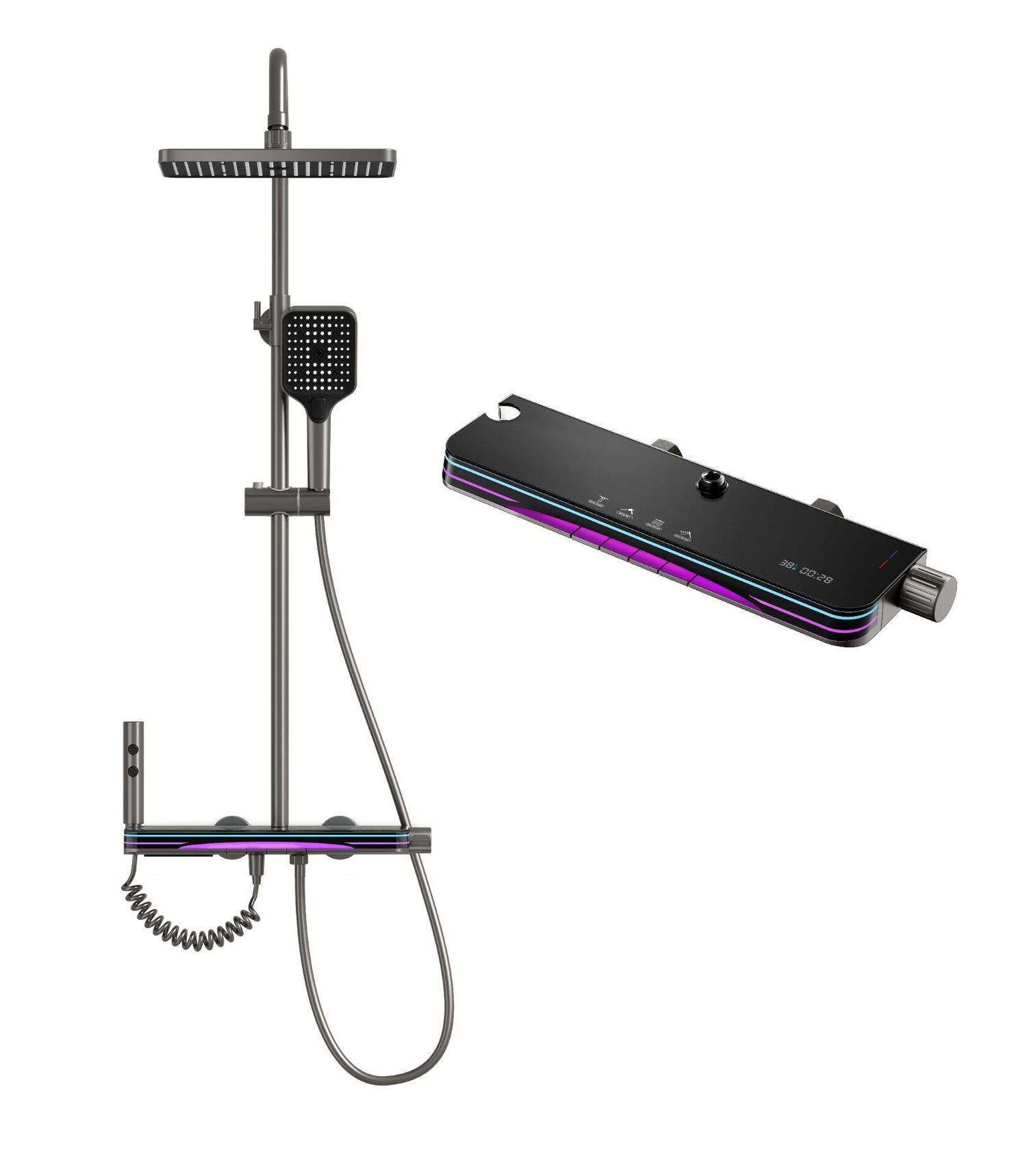 🚿 Ultra-Modern Chrome Thermostatic Shower System with Multi LED Glass Panel