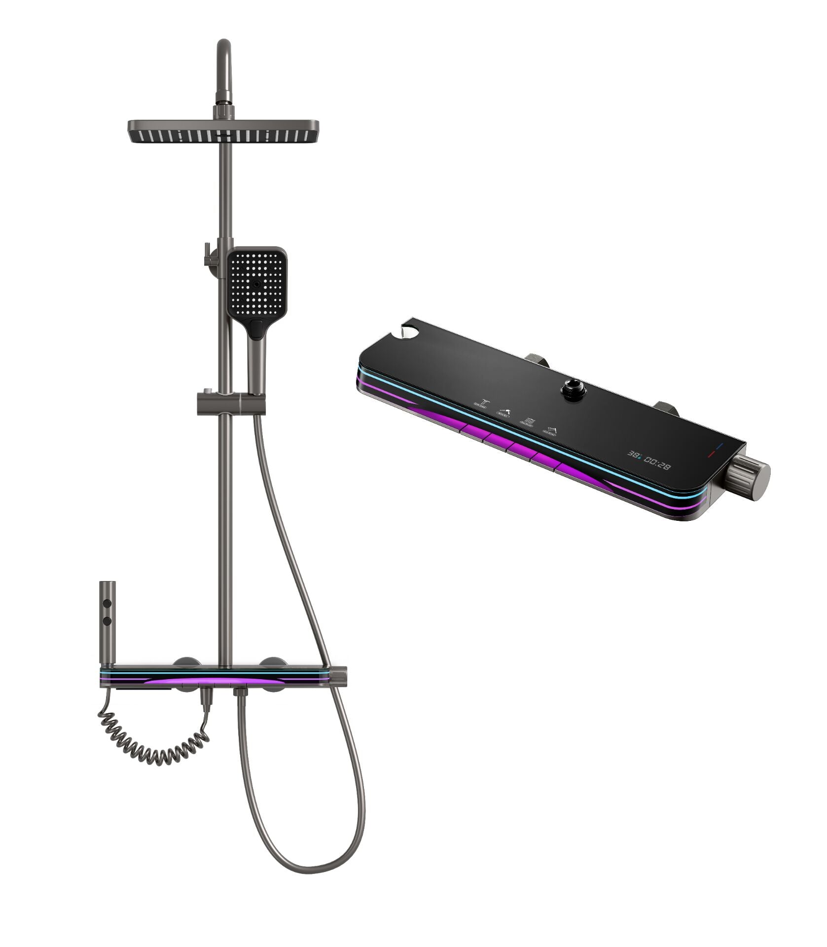 🚿 Ultra-Modern Chrome Thermostatic Shower System with Multi LED Glass Panel