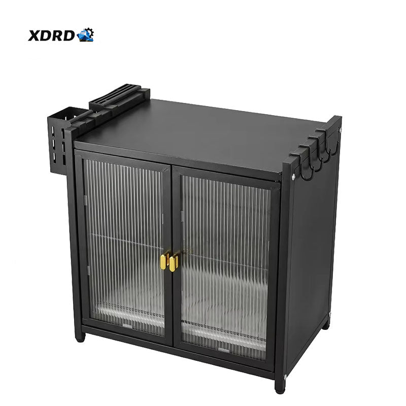 Carbon Steel Kitchen Dish Cabinet with Drain Tray – Double Door Double Rack (17.5 x 17.5")