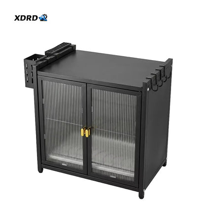 Carbon Steel Kitchen Dish Cabinet with Drain Tray – Double Door Double Rack (17.5 x 17.5")