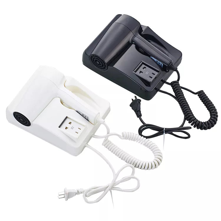 Wall-Mounted Hotel Hair Dryer with Power Outlet | Compact & Dual Function