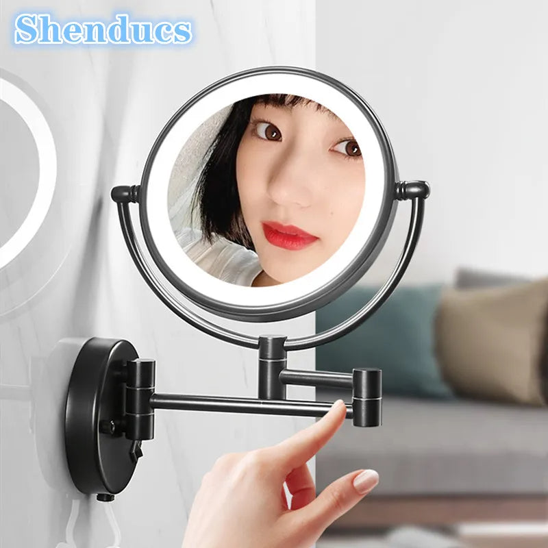 Folding Rotating Magnifying Bathroom Mirror with LED Light