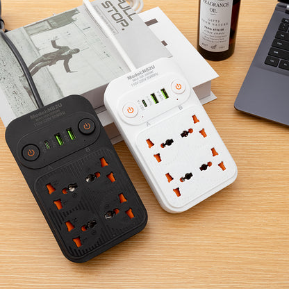 4-Way Universal Extension Board with 2 USB + USB-C | Dual Side Power Switches | EU Plug
