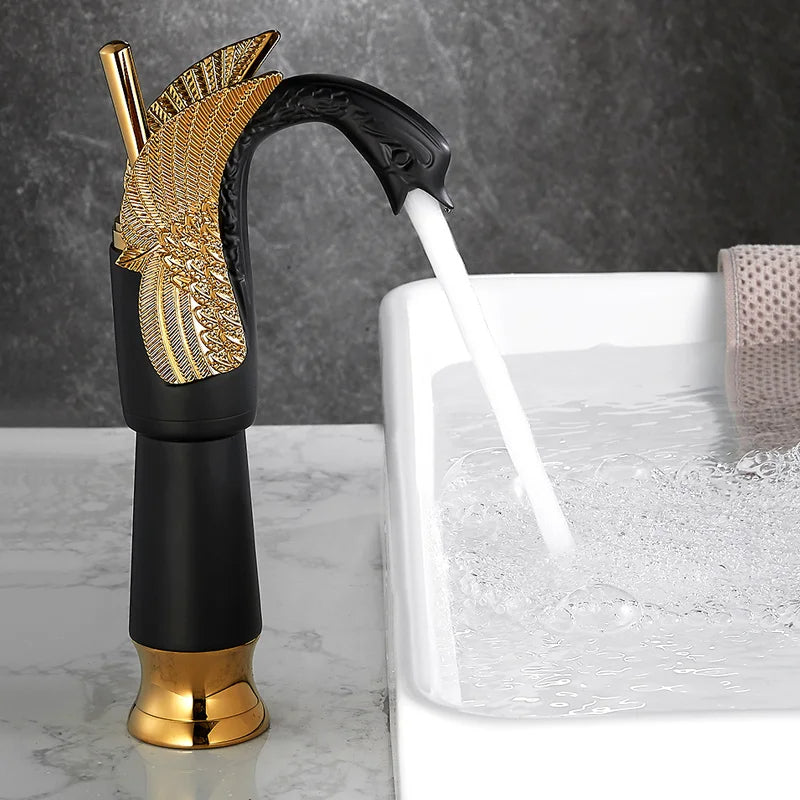 Swan Shaped Basin Faucet Black and Golden