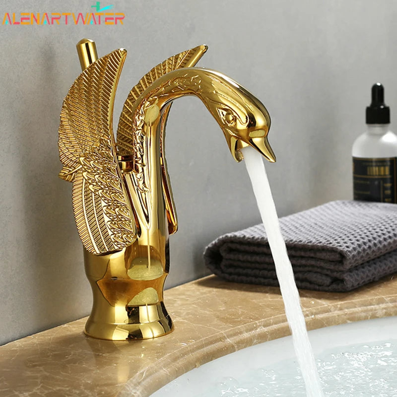 Swan Shaped Basin Faucet Golden