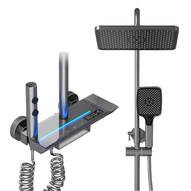 Gun Gray Digital Rain Bath Set with LED &amp; Thermostat