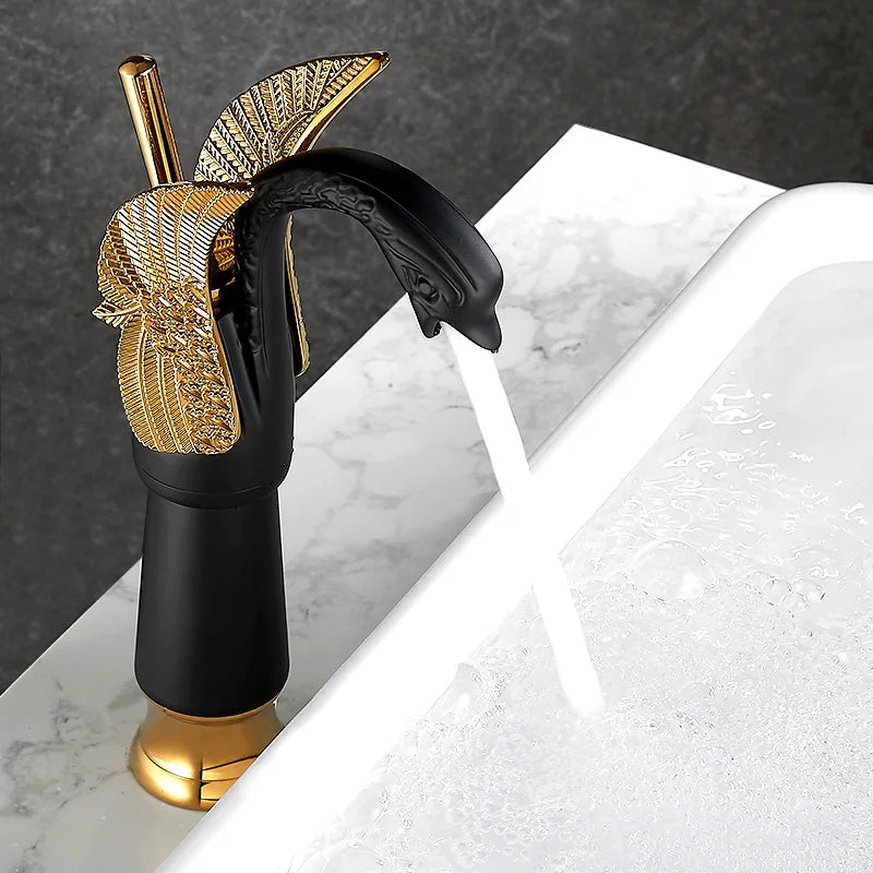 Swan Shaped Basin Faucet Black and Golden