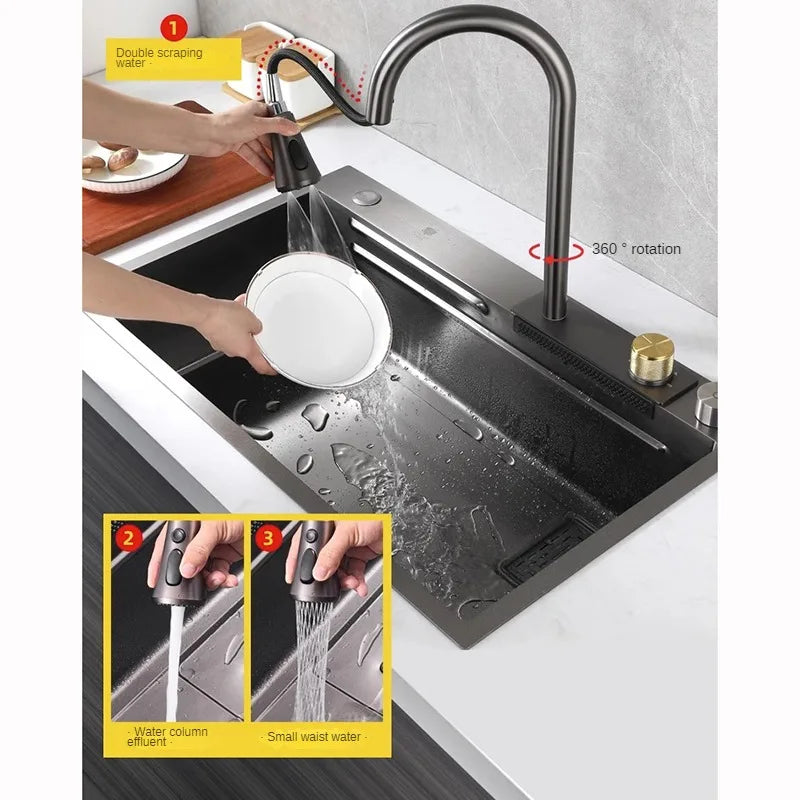 Waterfall Multi Functional Kitchen Sink - Black