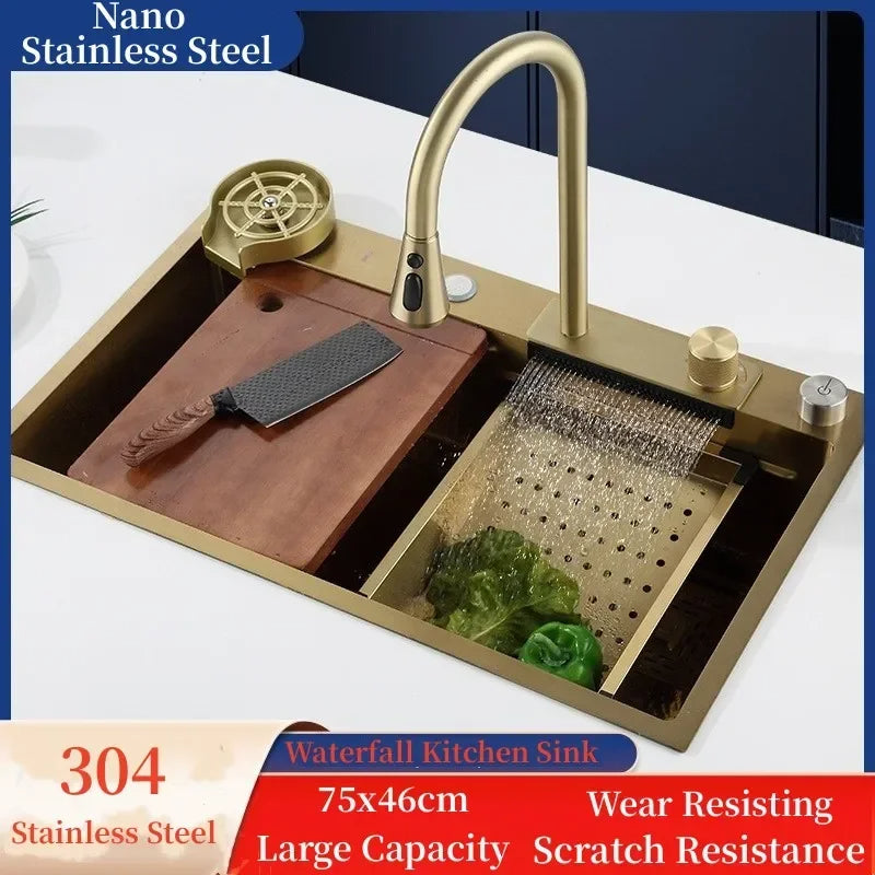 Waterfall Multifunctional Kitchen Sink - Gold