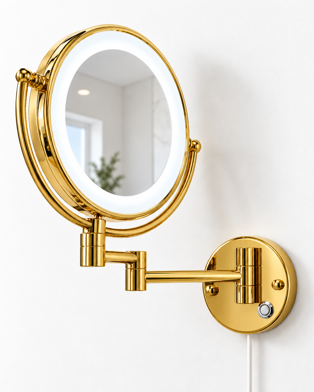 Folding Rotating Magnifying Bathroom Mirror with LED Light