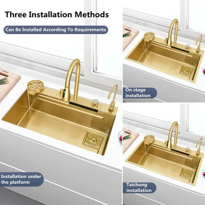 Waterfall Multifunctional Kitchen Sink - Gold