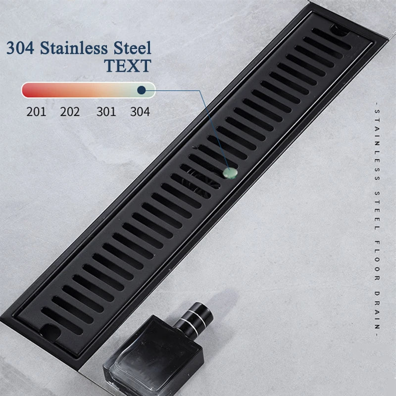 Stainless Steel Long Floor Drain Black