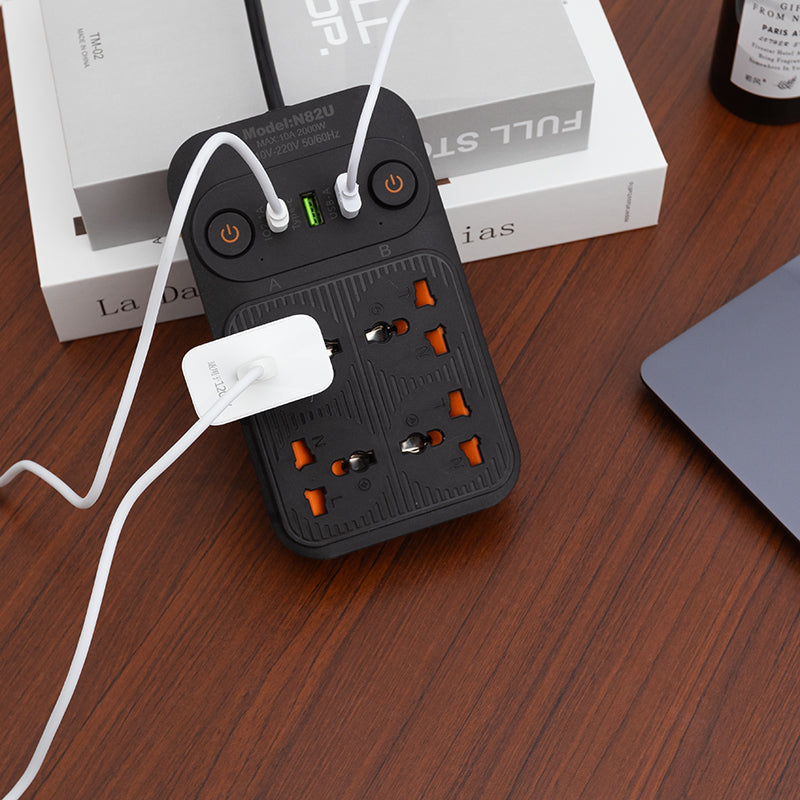 4-Way Universal Extension Board with 2 USB + USB-C | Dual Side Power Switches | EU Plug