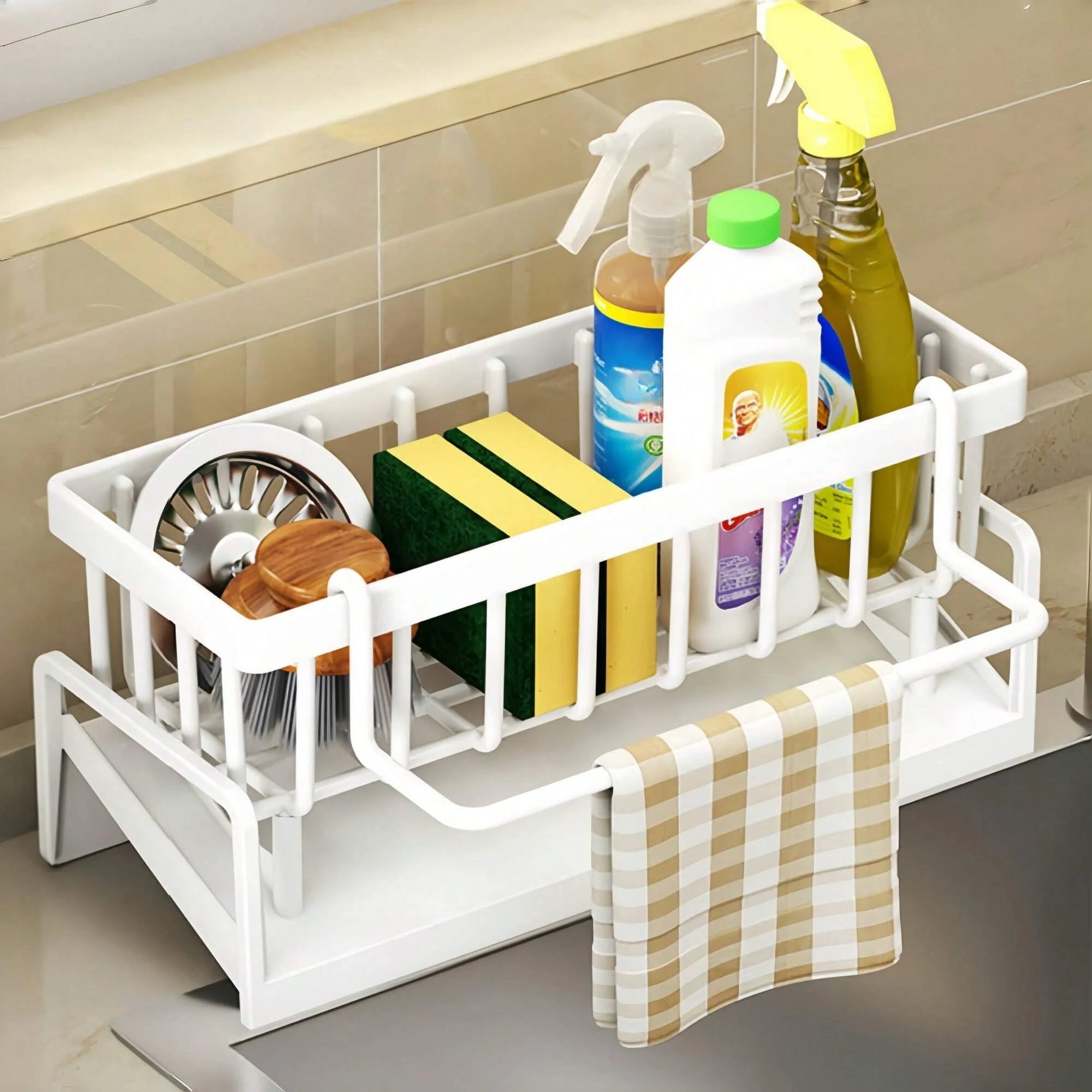 Kitchen Sink Sponge Rack With Drain