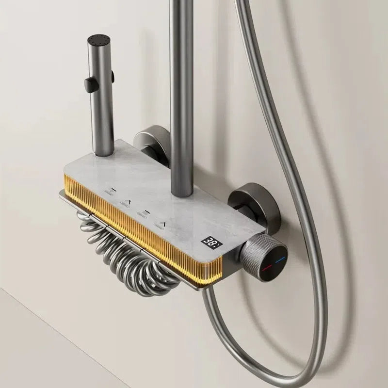 🚿 Luxury Thermostatic Digital Display Shower Set – Modern Marble &amp; Gold Design