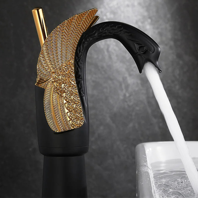 Swan Shaped Basin Faucet Black and Golden