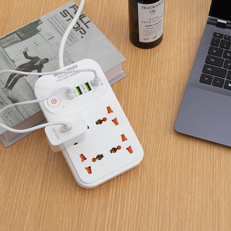Universal 4-Way Extension Board with 2 USB + USB-C | EU Plug