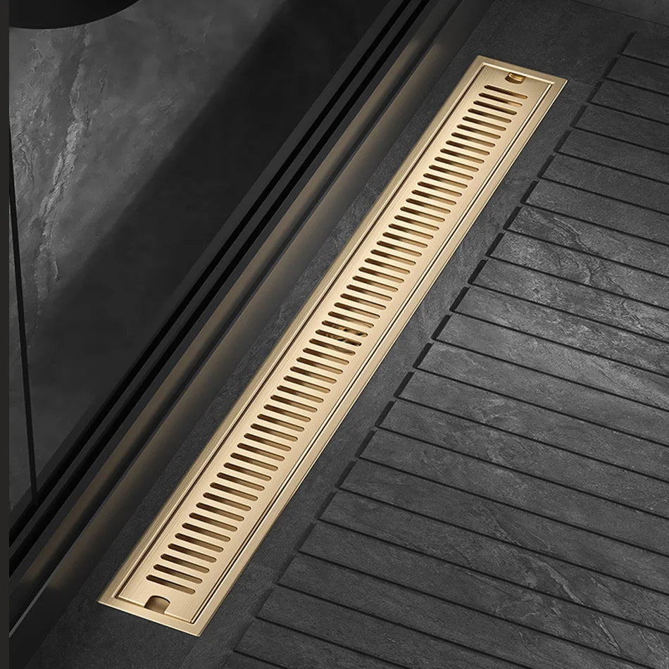 Stainless Steel Long Floor Drain Brushed Gold