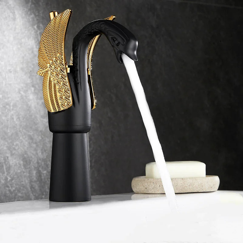 Swan Shaped Basin Faucet Black and Golden