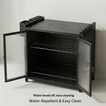 Carbon Steel Kitchen Dish Cabinet with Drain Tray – Double Door Double Rack (17.5 x 17.5")