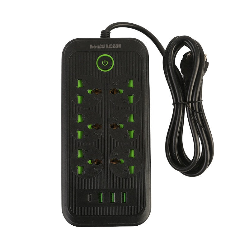 Universal 6-Way Extension Board with 3 USB + USB-C | EU Plug