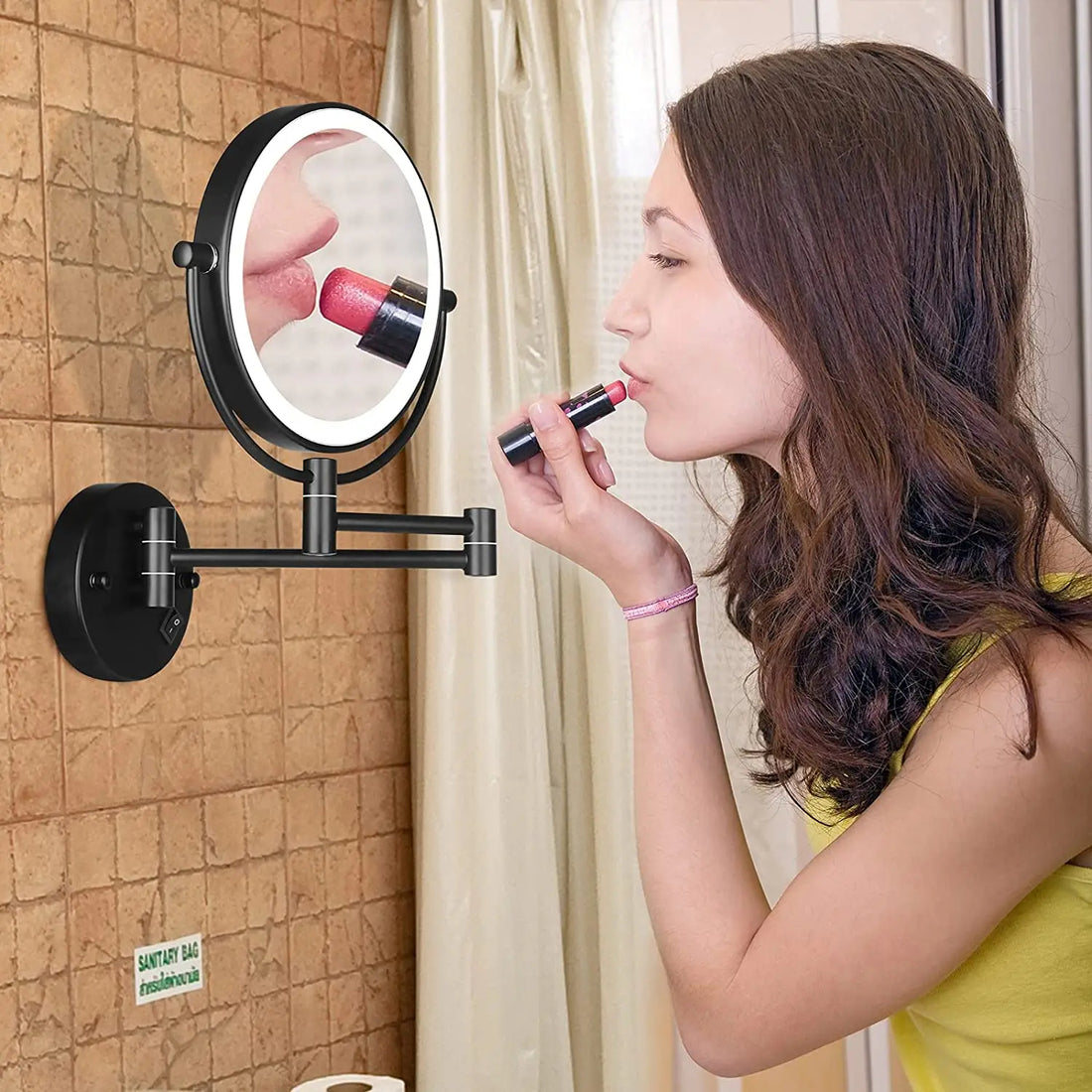 Folding Rotating Magnifying Bathroom Mirror with LED Light