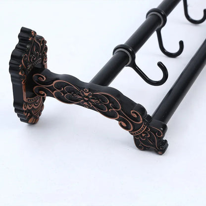 Antique Multi Towel Rail With Hook - Black