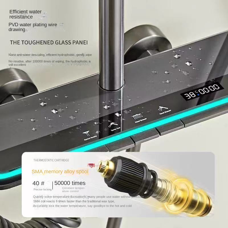 🚿 Smart Gun Gray Thermostatic Shower Set with LED Touch Display &amp; Multi-Spray Modes