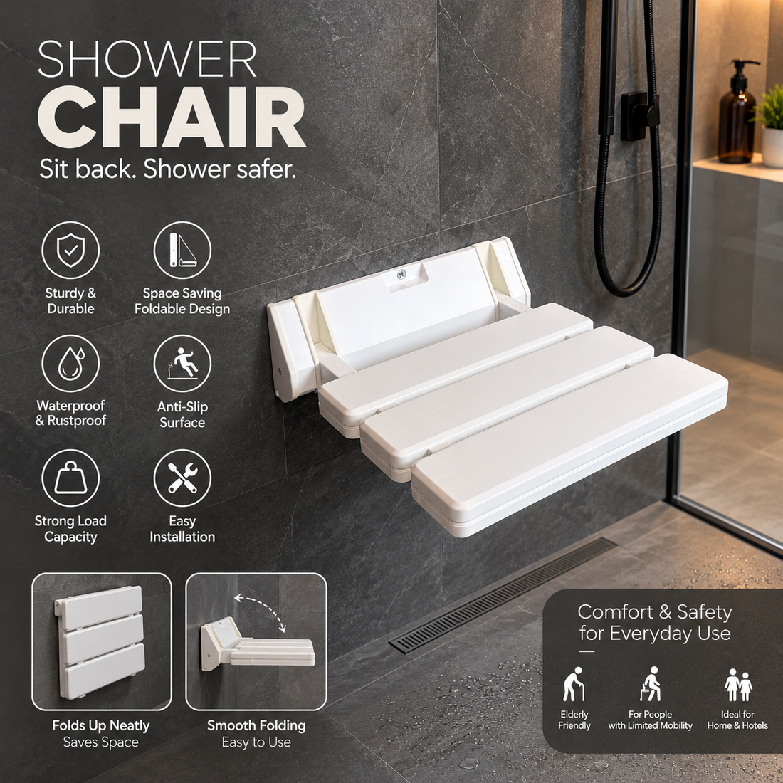 Wall-Mounted Folding Shower Seat