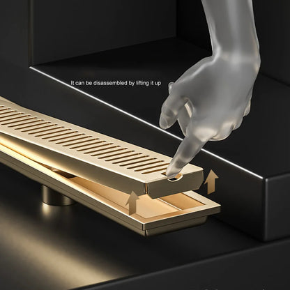 Stainless Steel Long Floor Drain Brushed Gold