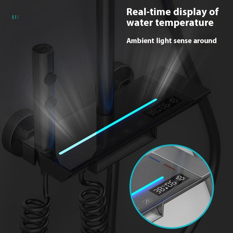 Gun Gray Digital Rain Bath Set with LED &amp; Thermostat
