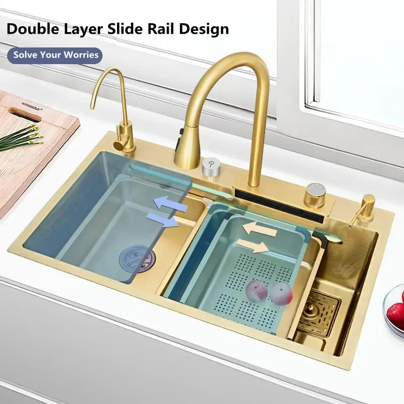 Waterfall Multifunctional Kitchen Sink - Gold