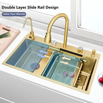 Waterfall Multifunctional Kitchen Sink - Gold