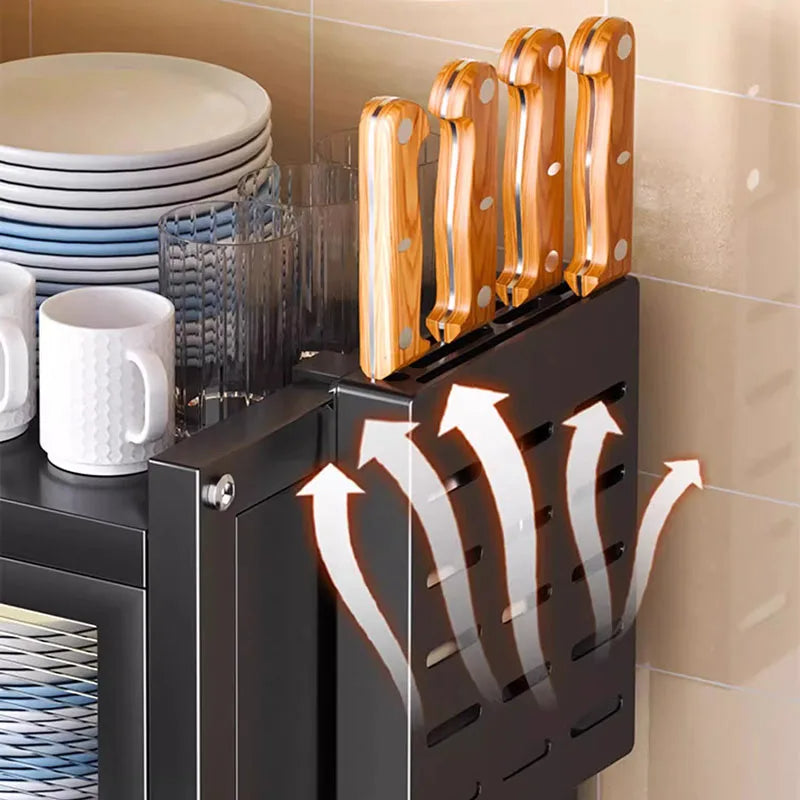 Covered Kitchen Countertop Dish Storage Rack with Drawer