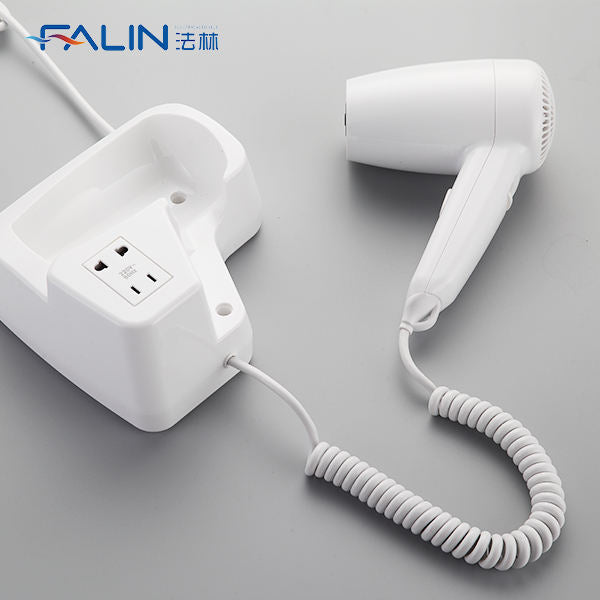 Wall-Mounted Hotel Hair Dryer with Power Outlet | Compact &amp; Dual Function