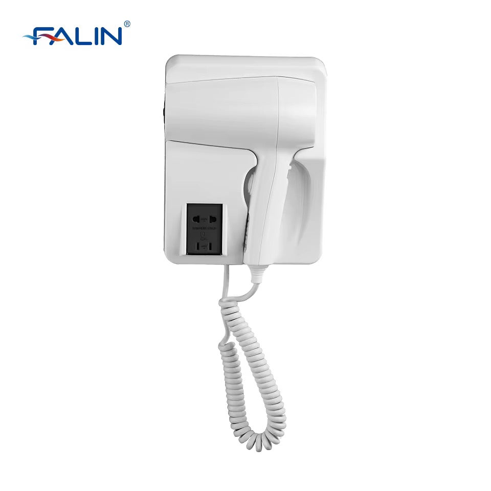 Wall-Mounted Hotel Hair Dryer with Power Outlet | Compact &amp; Dual Function